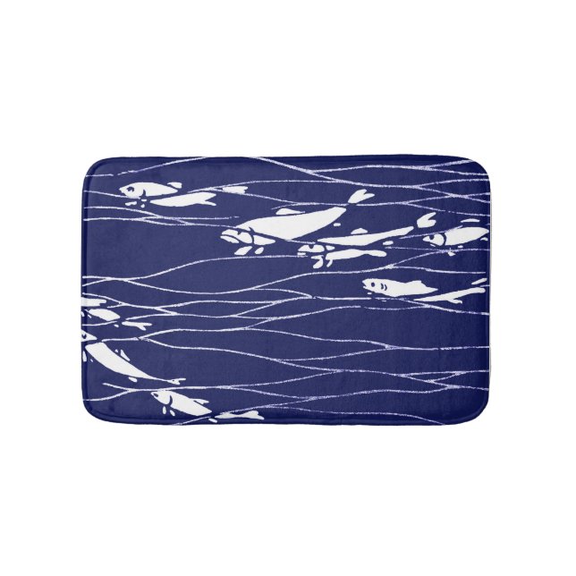 Fish Swimming Underwater Blue Bath Mat (Front)