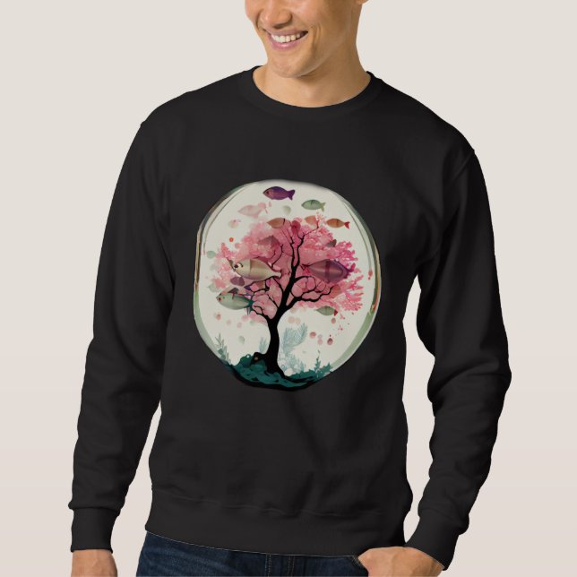 Fish swimming with Cherry blossom coral tree under Sweatshirt (Front)