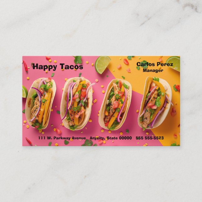 Fish tacos on a colorful background business card (Front)