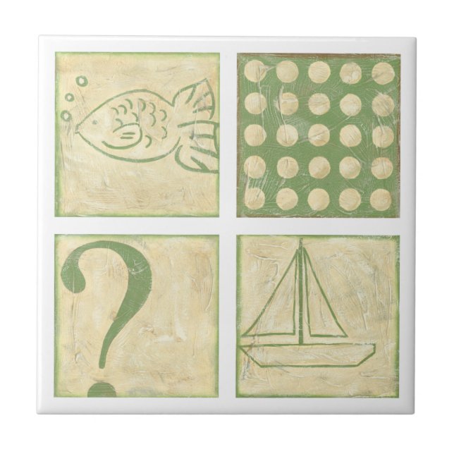 Fish Tale Woodblock Drawings by Chariklia Zarris Tile (Front)