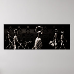 Fish Tank Background X-Ray Skeletons Town - Sepia Poster