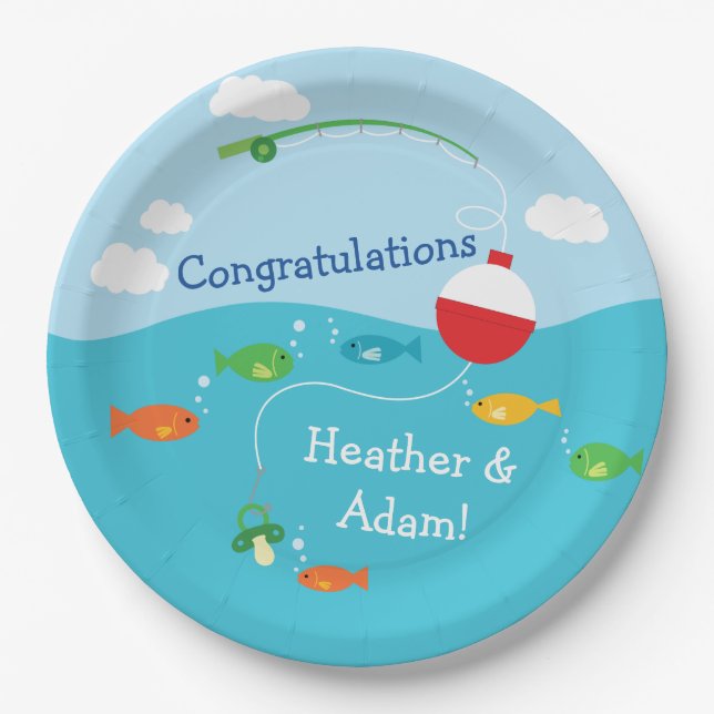 Fish Theme Fishing Baby Shower for Fishermen Paper Plate (Front)