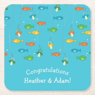 Fish Theme Fishing Baby Shower for Fishermen Square Paper Coaster