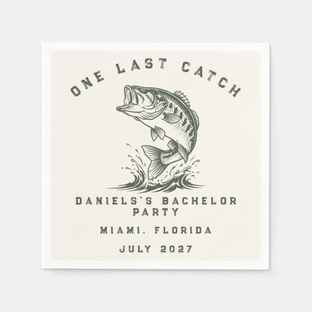 Fish Themed Custom Fishing Bachelor Party Napkin (Front)