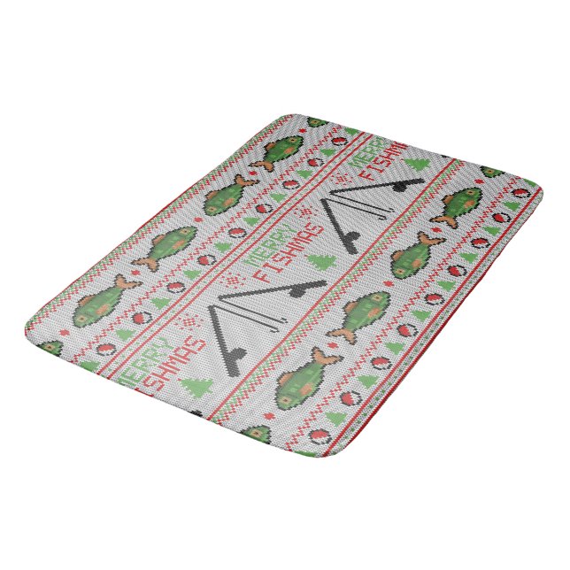 Fish Ugly Christmas Sweater Bath Mat (Angled)
