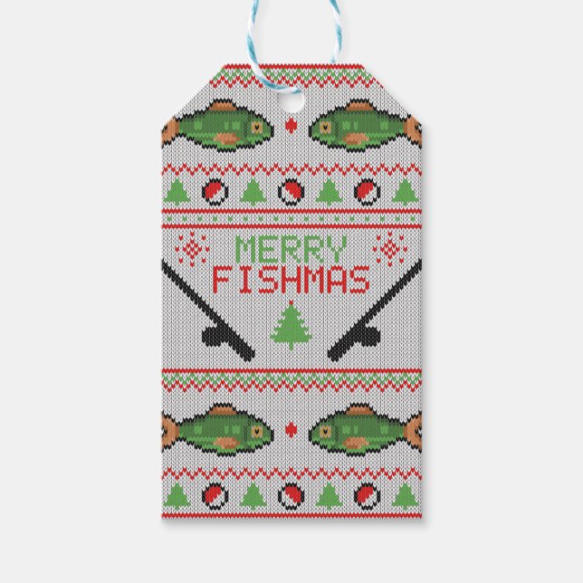 Fish Ugly Christmas Sweater Gift Tags (Front)