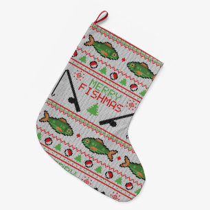 Fish Ugly Christmas Sweater Large Christmas Stocking