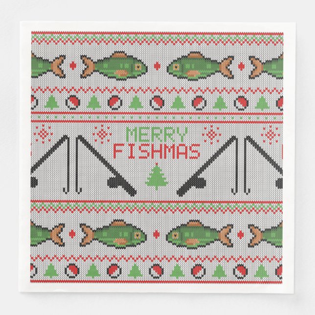 Fish Ugly Christmas Sweater Napkin (Front)