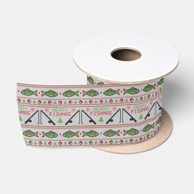 Fish Ugly Christmas Sweater Satin Ribbon (Spool)
