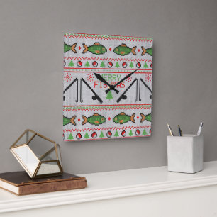 Fish Ugly Christmas Sweater Square Wall Clock
