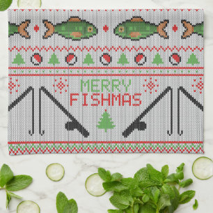 Fish Ugly Christmas Sweater Tea Towel