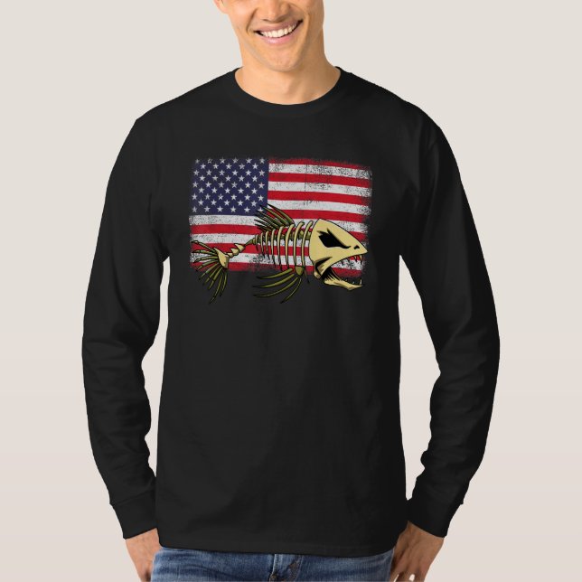 Fish Usa Flag Tee Skeleton Fish Bone Tees Sharp Te (Front)