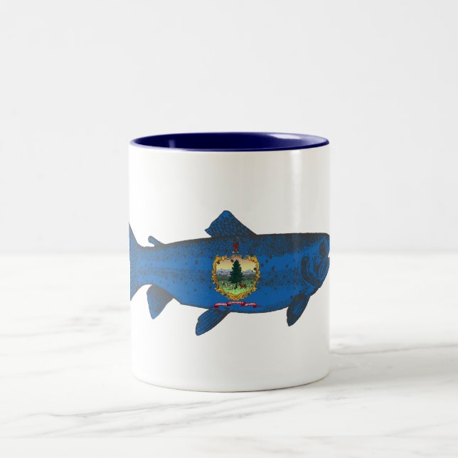 Fish Vermont Flag Trout Two-Tone Coffee Mug (Center)