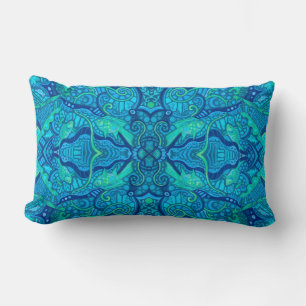 Fish Waves Underwater Bohemian Arabesque Pattern Lumbar Cushion