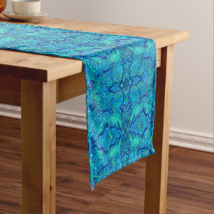 Fish Waves Underwater Bohemian Arabesque Pattern Short Table Runner