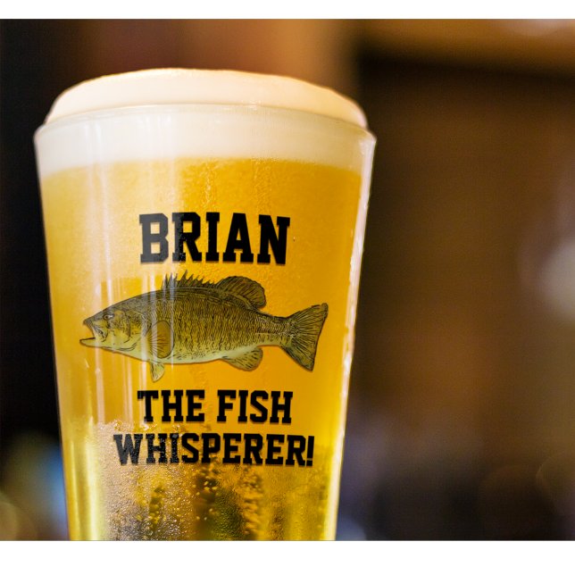 Fish Whisperer Smallmouth Bass Fishing Sports Men Glass (Fishing beer glass. Fish whisperer gifts for smallmouth bass fisherman. )