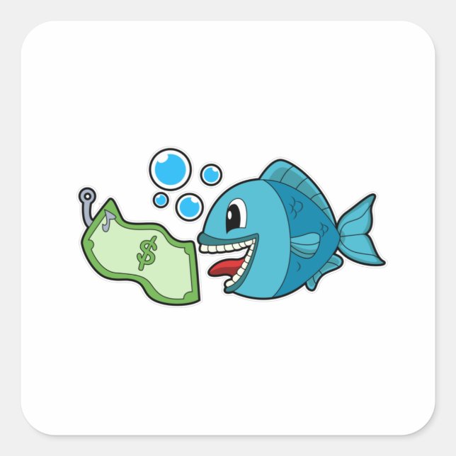 Fish with Bank note Square Sticker (Front)