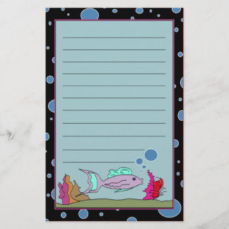 Fish with Bubble Border Lined Stationery