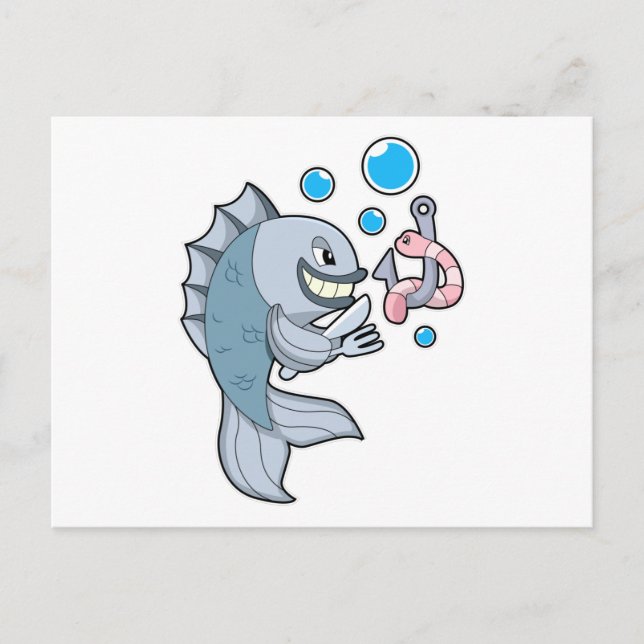 Fish with Fish hook & Worm Postcard (Front)