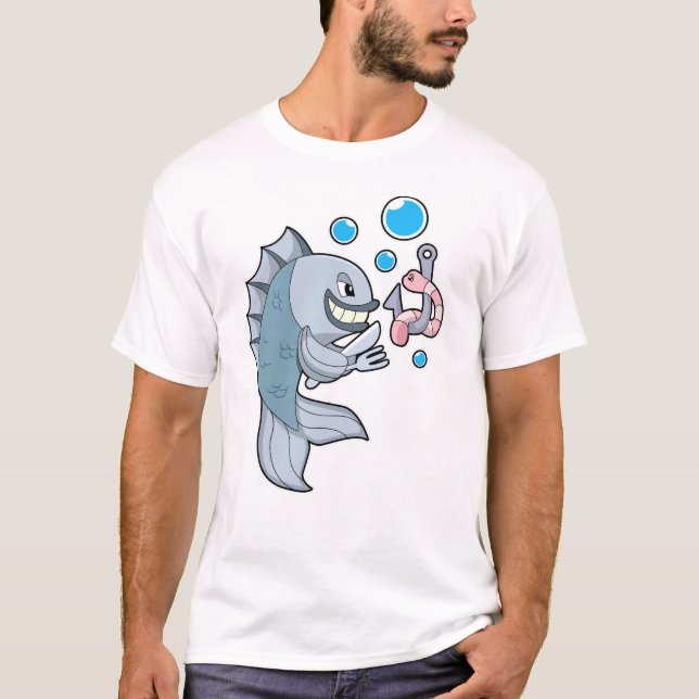 Fish with Fish hook & Worm T-Shirt (Front)