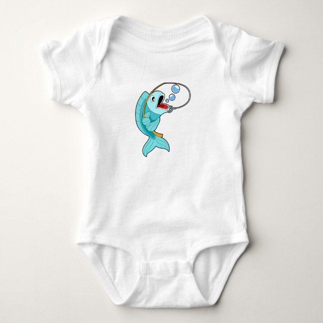 Fish with Fishing rod Baby Bodysuit (Front)