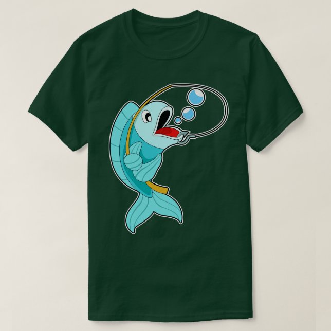 Fish with Fishing rod T-Shirt (Design Front)