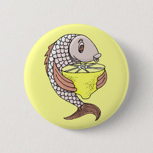 Fish With Lemon 6 Cm Round Badge