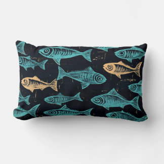 Fish Woodcut Throw Pillow