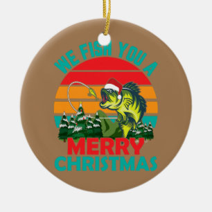 Fish You Merry Christmas in July Fishing Santa Ceramic Tree Decoration