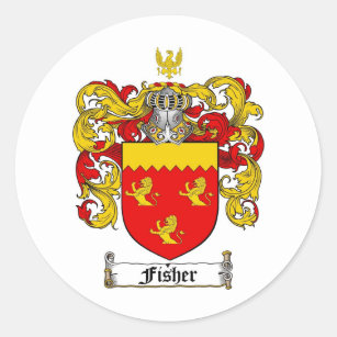 FISHER FAMILY CREST -  FISHER COAT OF ARMS CLASSIC ROUND STICKER