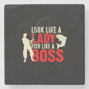 Fisher Gift A Lady Fish Like A Boss Stone Coaster