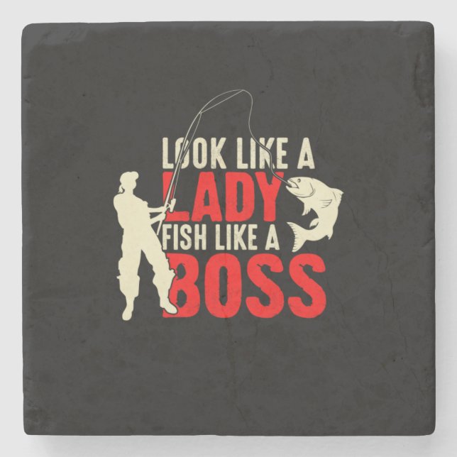 Fisher Gift A Lady Fish Like A Boss Stone Coaster (Front)