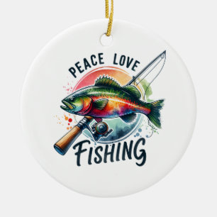 Fisher Gift Peace Love Fishing Ceramic Tree Decoration