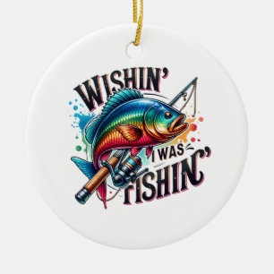 Fisher Gift Wishing I Was Fishing Ceramic Tree Decoration