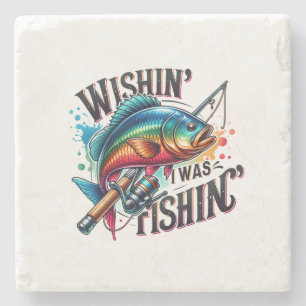 Fisher Gift Wishing I Was Fishing Stone Coaster