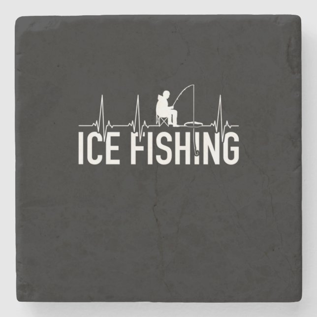 Fisher Ice Fishing Heartbeat Stone Coaster (Front)