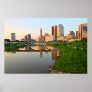 Fisherman and Columbus Skyline, Ohio Poster
