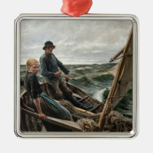 Fisherman and Daughter at Sea (by Albert Edelfelt) Metal Tree Decoration