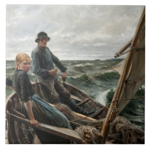 Fisherman and Daughter at Sea (by Albert Edelfelt) Tile
