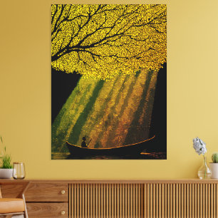 Fisherman at Night Under Giant Tree Canopy Canvas Print