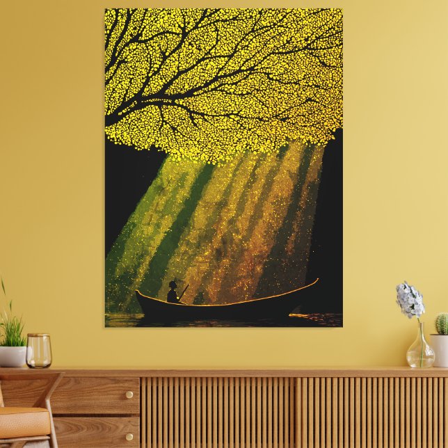 Fisherman at Night Under Giant Tree Canopy Canvas Print (Insitu(LivingRoom))