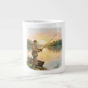 Fisherman at Sunset by Lake Vintage Art Gift Large Coffee Mug