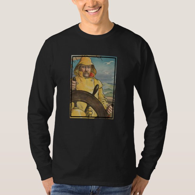Fisherman at The Helm Illustration 1902 T-Shirt (Front)