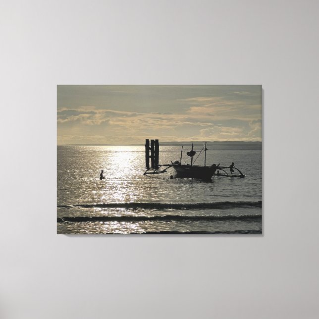 Fisherman Boat at Sunrise Canvas Print (Front)
