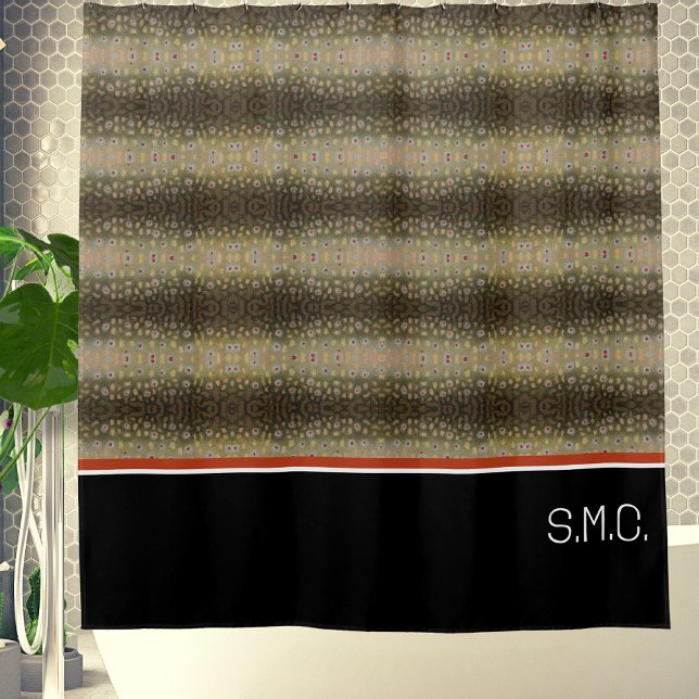 Fisherman Brook Trout Fish Olive Black White Rust Shower Curtain (Creator Uploaded)