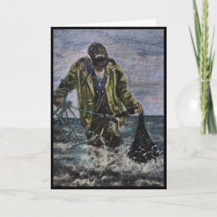 Fisherman Casting Capelin Wool Felting Copy Holiday Card