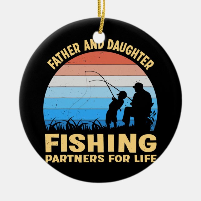 Fisherman Father and Daughter Fishing Partners Ceramic Tree Decoration (Front)