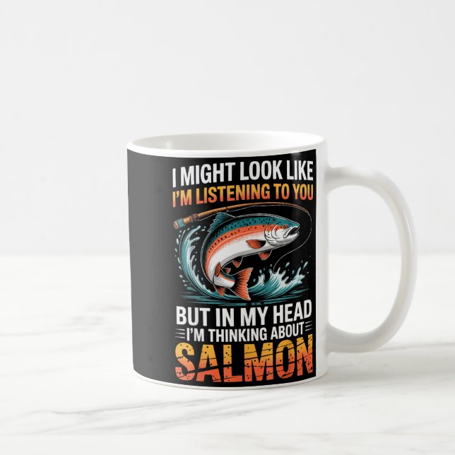 Fisherman Fish Angler Thinking About Salmon Fishin Coffee Mug (Right)