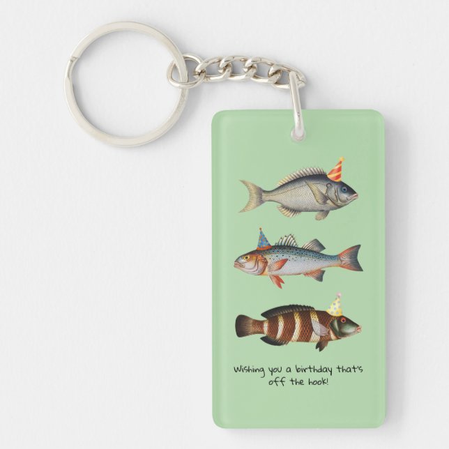 Fisherman Fish Hat Fun Birthday Key Ring (Front)