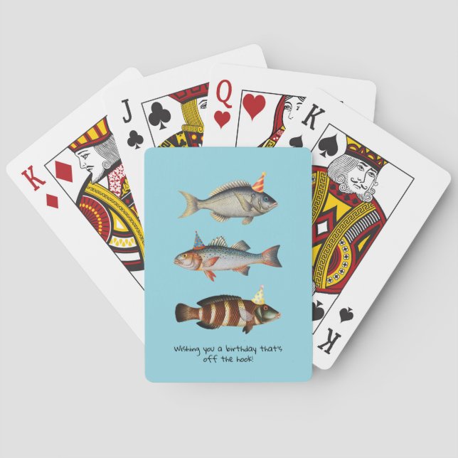 Fisherman Fish Hat Fun Birthday Playing Cards (Back)